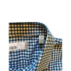 Nordstrom Rack Men's 16.5 XL Trim Fit 100% Cotton Blue Check Plaid Button Shirt